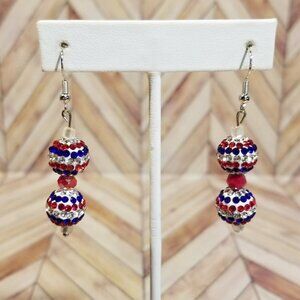 Handmade Red, White, and Blue Rhinestone Dangling Earrings